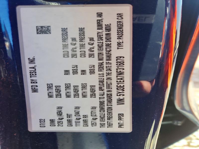 Aukcja sprzedaży 2022 Tesla Model 3, vin: 5YJ3E1EA7NF316879, numer aukcji: 54694416