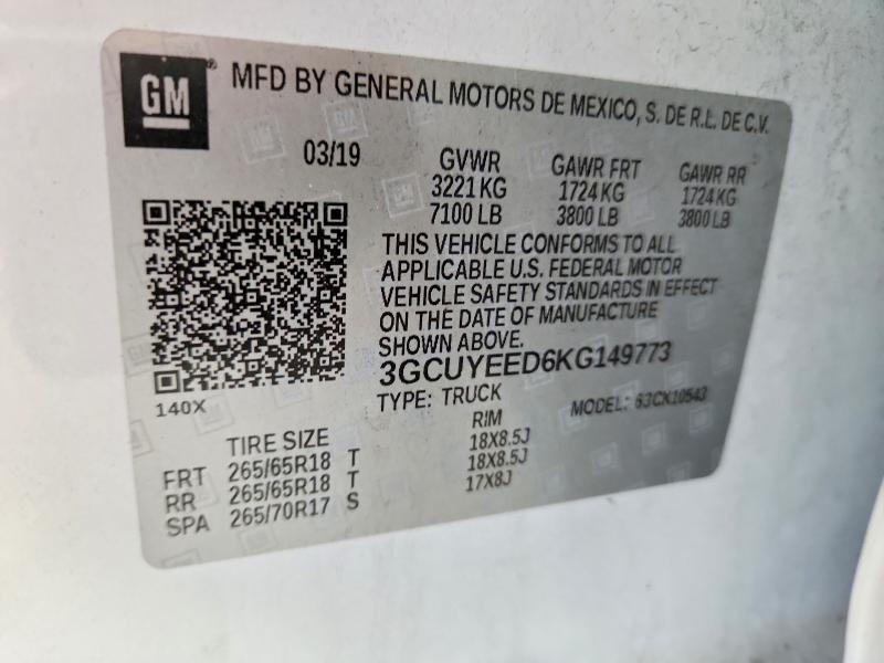 Aukcja sprzedaży 2019 Chevrolet Silverado, vin: 3GCUYEED6KG149773, numer aukcji: 53806356