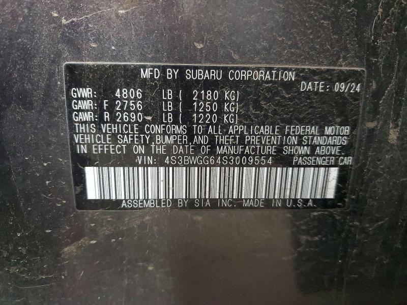 Aukcja sprzedaży 2025 Subaru Legacy, vin: 4S3BWGG64S3009554, numer aukcji: 52681876
