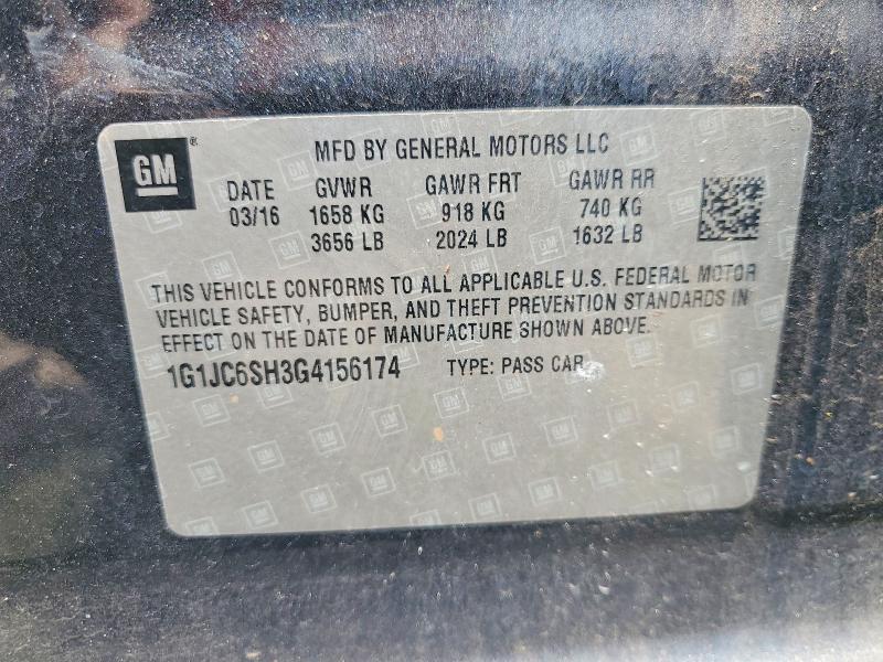 Aukcja sprzedaży 2016 Chevrolet Sonic, vin: 1G1JC6SH3G4156174, numer aukcji: 55776506