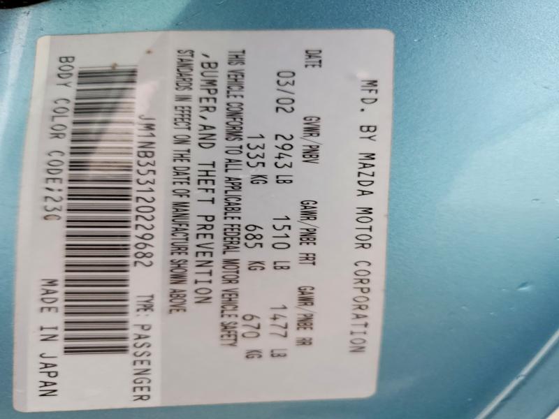 54288676 :رقم المزاد ، JM1NB353120229682 vin ، 2002 Mazda Mx-5 Miata مزاد بيع
