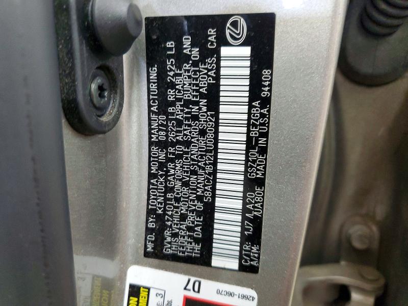 2020 Lexus Es 350 მანქანა იყიდება აუქციონზე, vin: 58ACZ1B12LU080921, აუქციონის ნომერი: 52547176