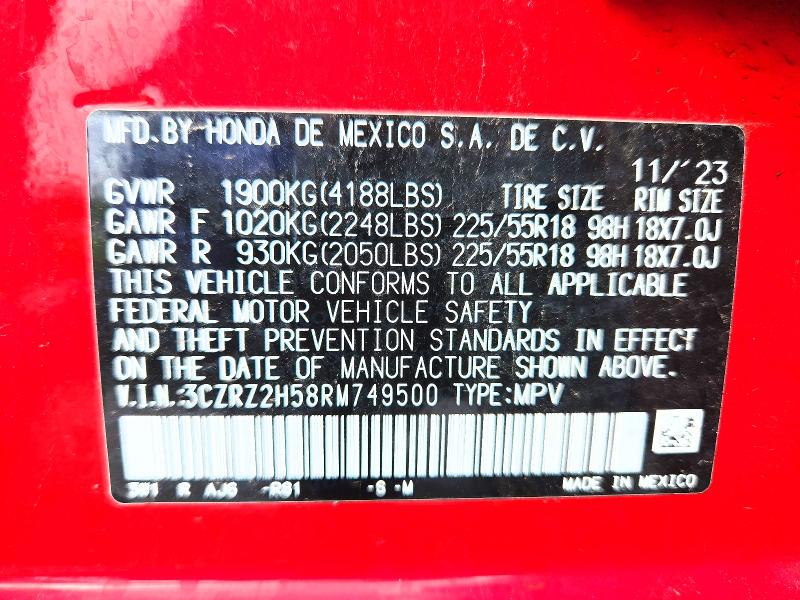 51724696 :رقم المزاد ، 3CZRZ2H58RM749500 vin ، 2024 Honda Hr-v مزاد بيع