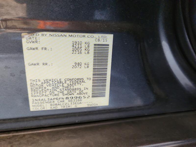 2015 Nissan Altima მანქანა იყიდება აუქციონზე, vin: 1N4AL3AP6FN899652, აუქციონის ნომერი: 55021496