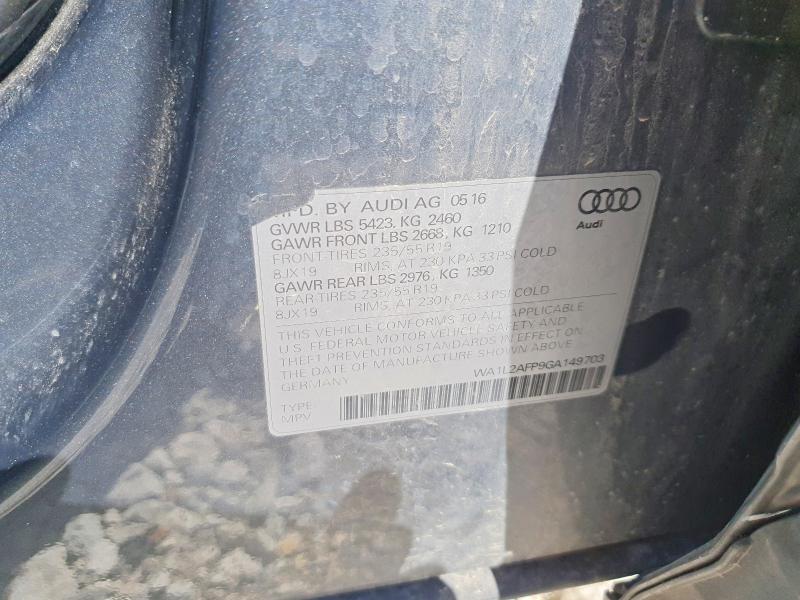 Продаж на аукціоні авто 2016 Audi Q5, vin: WA1L2AFP9GA149703, номер лоту: 55020816