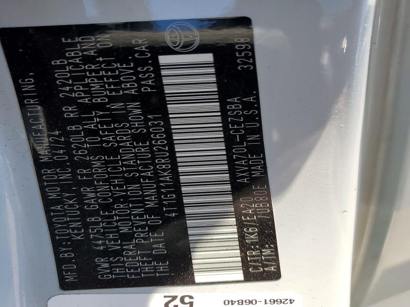 Aukcja sprzedaży 2024 Toyota Camry, vin: 4T1G11AK8RU266031, numer aukcji: 52846026