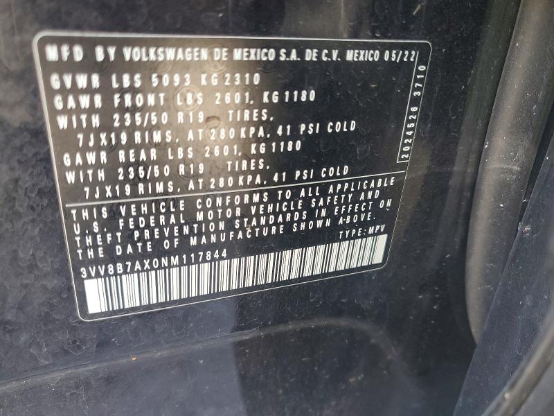 Продажа на аукционе авто 2022 Volkswagen Tiguan, vin: 3VV8B7AX0NM117844, номер лота: 52730926