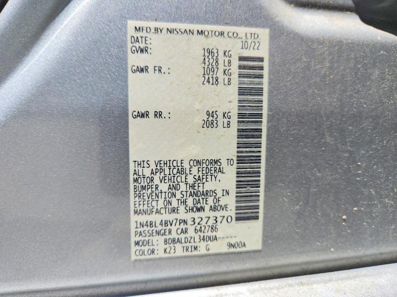2023 Nissan Altima მანქანა იყიდება აუქციონზე, vin: 1N4BL4BV7PN327370, აუქციონის ნომერი: 53281136