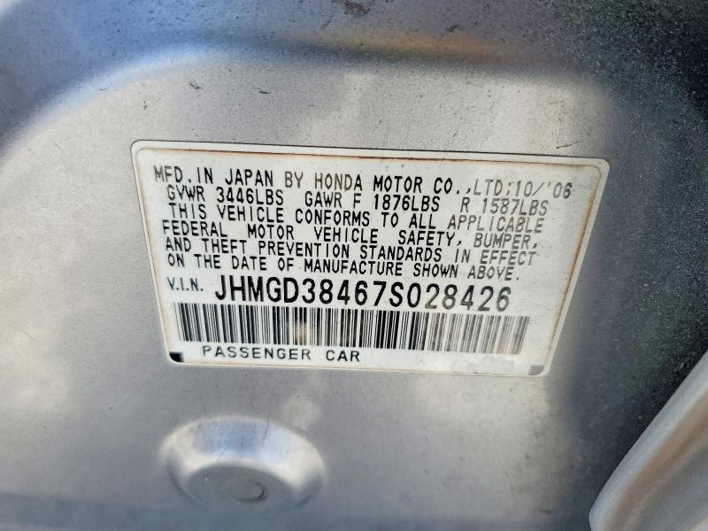 54481706 :رقم المزاد ، JHMGD38467S028426 vin ، 2007 Honda Fit مزاد بيع