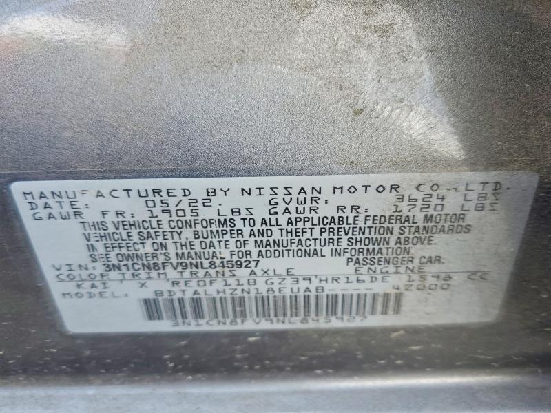 Aukcja sprzedaży 2022 Nissan Versa, vin: 3N1CN8FV9NL845927, numer aukcji: 54232576