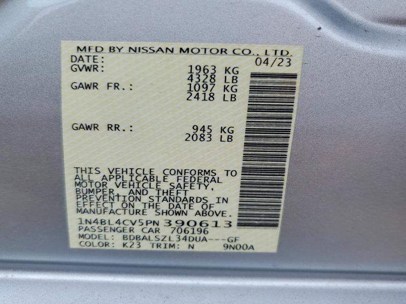 Продажа на аукционе авто 2023 Nissan Altima, vin: 1N4BL4CV5PN390613, номер лота: 52518996