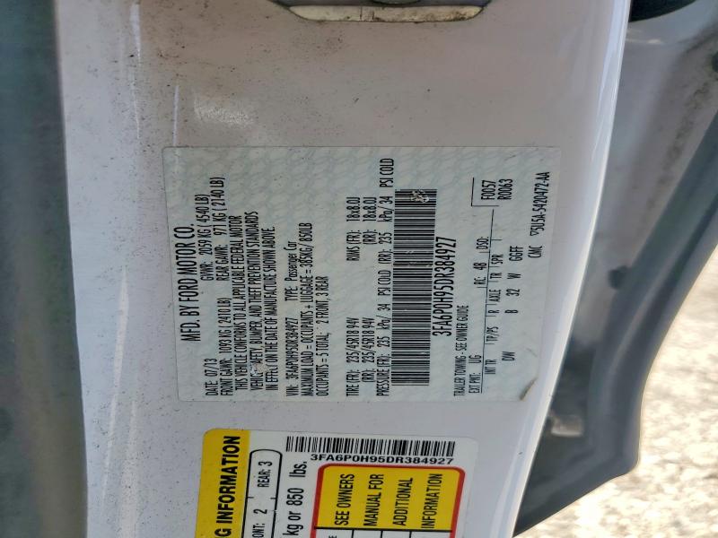 55398346 :رقم المزاد ، 3FA6P0H95DR384927 vin ، 2013 Ford Fusion مزاد بيع
