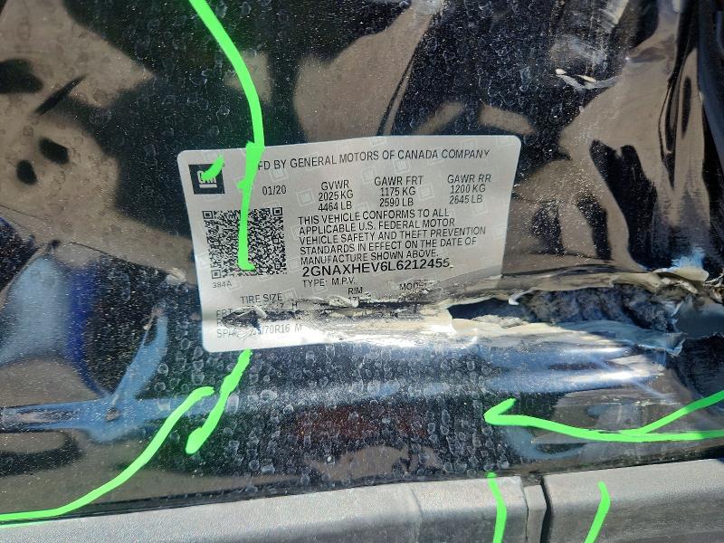 53605956 :رقم المزاد ، 2GNAXHEV6L6212455 vin ، 2020 Chevrolet Equinox مزاد بيع