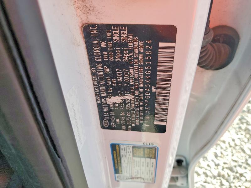 54790446 :رقم المزاد ، 5XYPGDA5XKG515824 vin ، 2019 Kia Sorento مزاد بيع