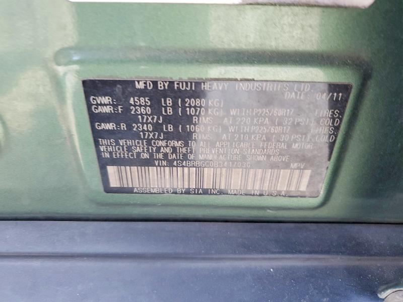 53137916 :رقم المزاد ، 4S4BRBGC0B3417030 vin ، 2011 Subaru Outback مزاد بيع