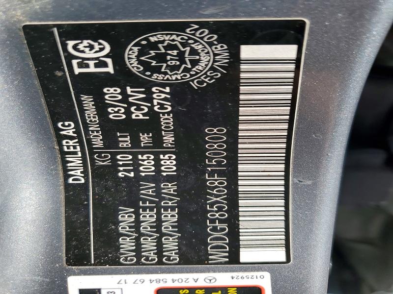 Продаж на аукціоні авто 2008 Mercedes-benz C, vin: WDDGF85X68F150808, номер лоту: 53712526