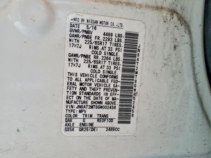 53581946 :رقم المزاد ، JN8AT2MT8GW002456 vin ، 2016 Nissan Rogue مزاد بيع
