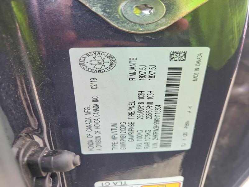 Продаж на аукціоні авто 2019 Honda Cr-v, vin: 2HKRW2H99KH115304, номер лоту: 52822516