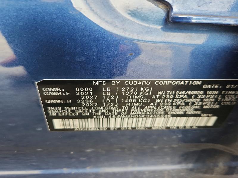 54355446 :رقم المزاد ، 4S4WMAHD5K3455046 vin ، 2019 Subaru Ascent مزاد بيع