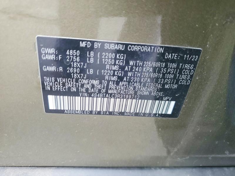 Продажа на аукционе авто 2024 Subaru Outback, vin: 4S4BTALC3R3199712, номер лота: 55177856