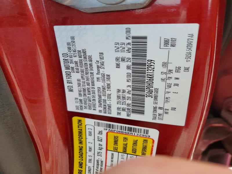 2019 Ford Fusion მანქანა იყიდება აუქციონზე, vin: 3FA6P0HD6KR132959, აუქციონის ნომერი: 52238976