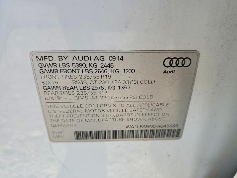 2015 Audi Q5 მანქანა იყიდება აუქციონზე, vin: WA1LFAFPXFA045689, აუქციონის ნომერი: 52229816