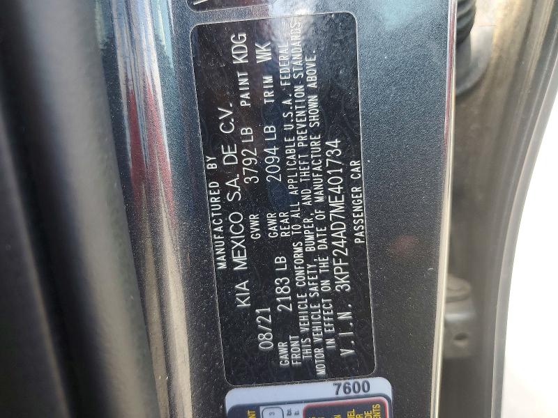 2021 Kia Forte მანქანა იყიდება აუქციონზე, vin: 3KPF24AD7ME401734, აუქციონის ნომერი: 54704056