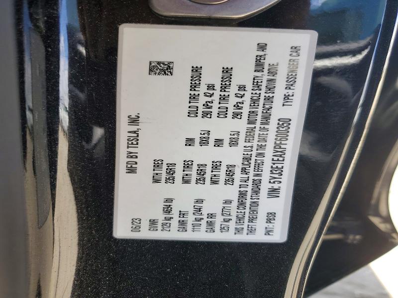 Продажа на аукционе авто 2023 Tesla Model 3, vin: 5YJ3E1EAXPF600350, номер лота: 54725856