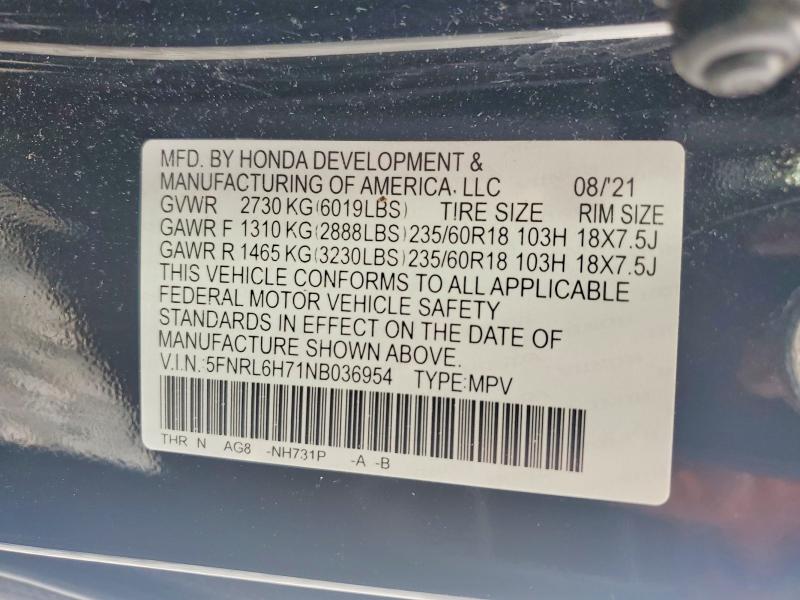 Aukcja sprzedaży 2022 Honda Odyssey, vin: 5FNRL6H71NB036954, numer aukcji: 55147566