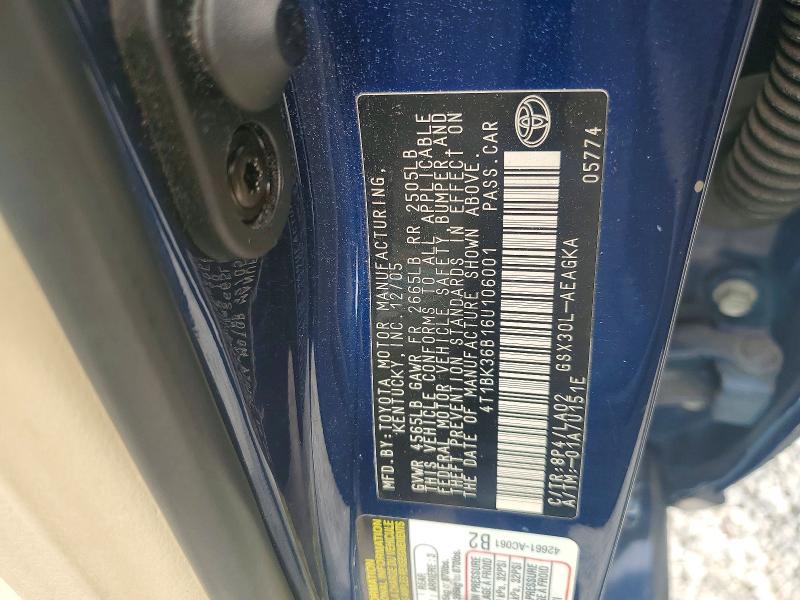2006 Toyota Avalon მანქანა იყიდება აუქციონზე, vin: 4T1BK36B16U106001, აუქციონის ნომერი: 52768846