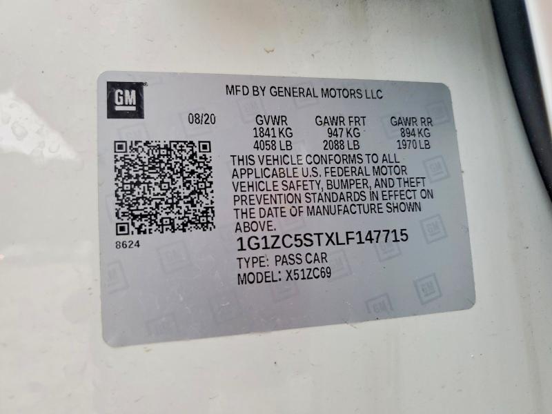 2020 Chevrolet Malibu მანქანა იყიდება აუქციონზე, vin: 1G1ZC5STXLF147715, აუქციონის ნომერი: 52763116