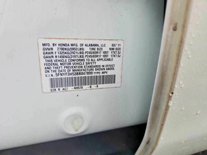 54810506 :رقم المزاد ، 5FNYF3H53BB047899 vin ، 2011 Honda Pilot مزاد بيع