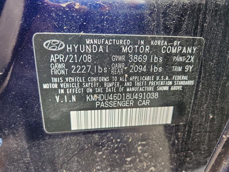 41629096 :رقم المزاد ، KMHDU46D18U491038 vin ، 2008 Hyundai Elantra مزاد بيع
