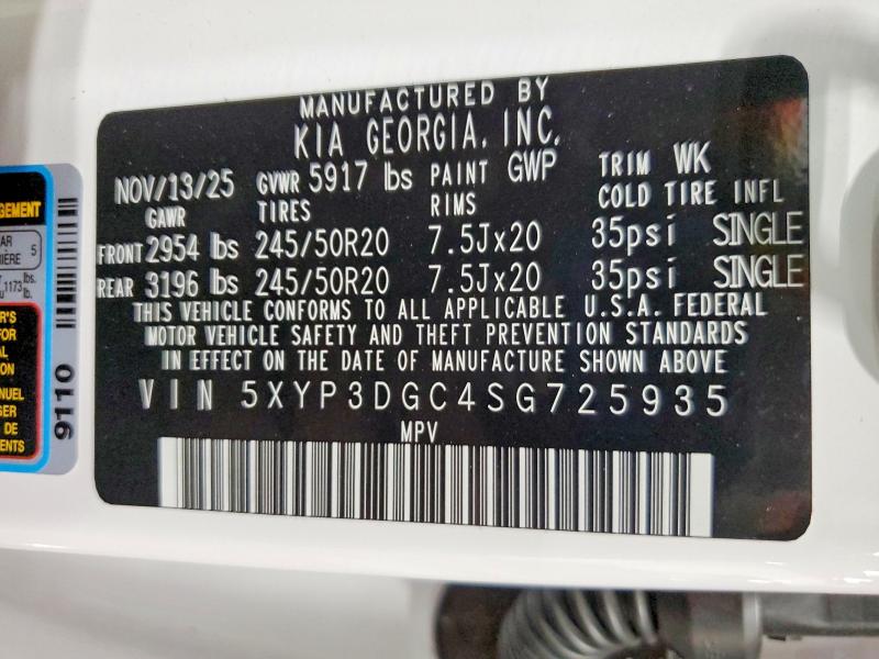 2025 Kia Telluride მანქანა იყიდება აუქციონზე, vin: 5XYP3DGC4SG725935, აუქციონის ნომერი: 52802246