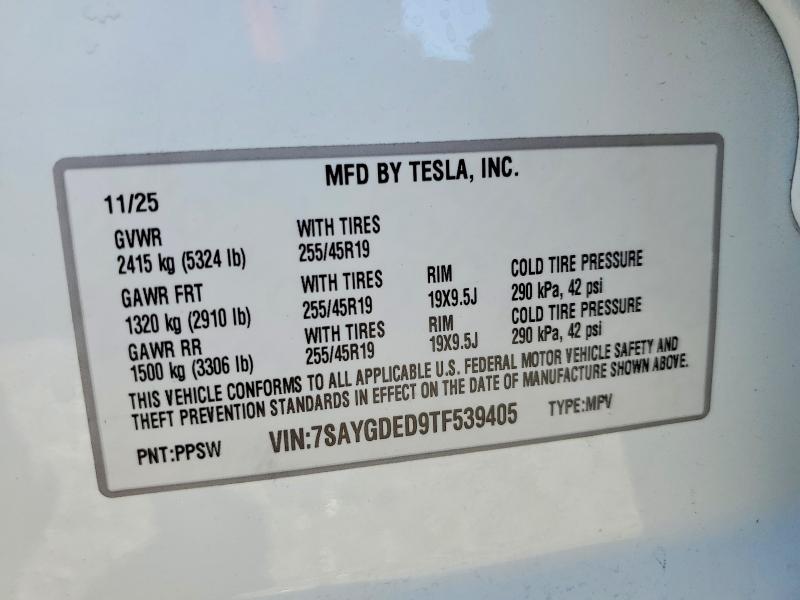 Aukcja sprzedaży 2026 Tesla Model Y, vin: 7SAYGDED9TF539405, numer aukcji: 55204986