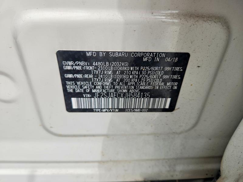 Продаж на аукціоні авто 2018 Subaru Forester, vin: JF2SJAECXJH584135, номер лоту: 53550196