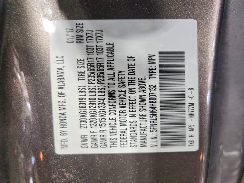 53063796 :رقم المزاد ، 5FNRL5H64HB007132 vin ، 2017 Honda Odyssey مزاد بيع