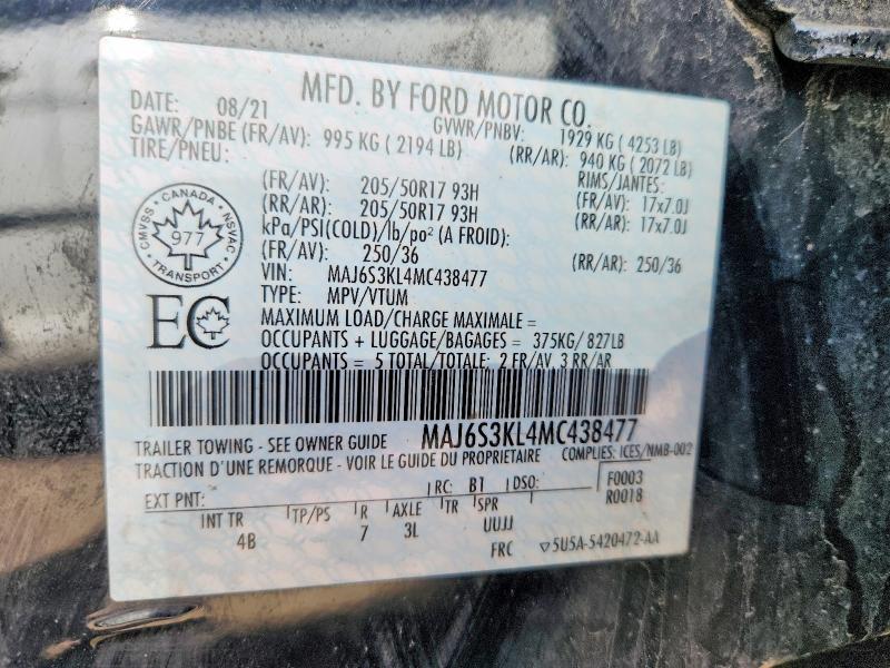 52541266 :رقم المزاد ، MAJ6S3KL4MC438477 vin ، 2021 Ford Ecosport مزاد بيع