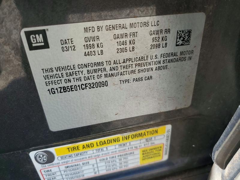 2012 Chevrolet Malibu მანქანა იყიდება აუქციონზე, vin: 1G1ZB5E01CF320090, აუქციონის ნომერი: 53595776