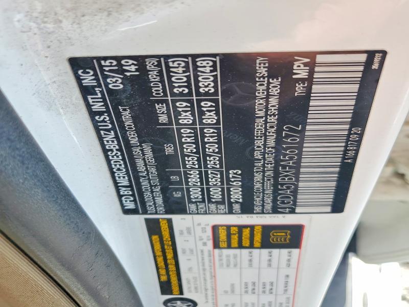 52396556 :رقم المزاد ، 4JGDA5JBXFA561672 vin ، 2015 Mercedes-benz Ml مزاد بيع