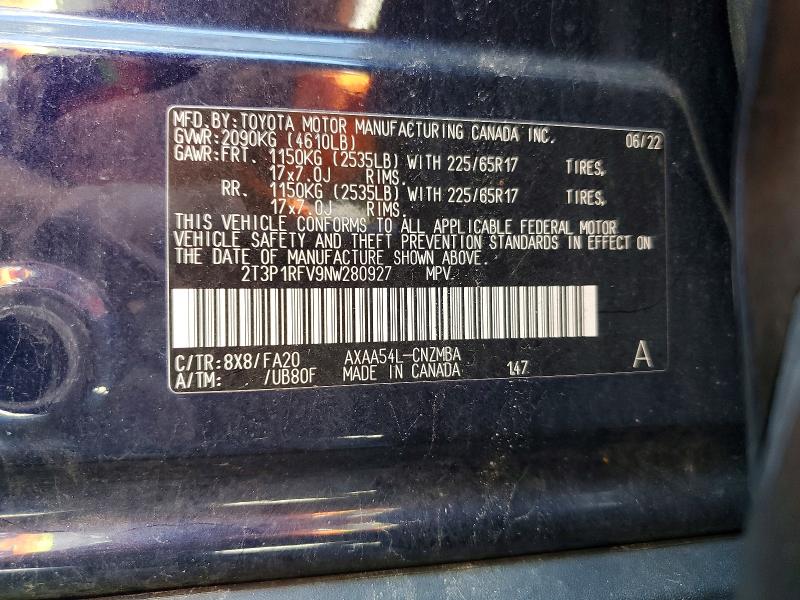 Продажа на аукционе авто 2022 Toyota Rav4, vin: 2T3P1RFV9NW280927, номер лота: 52524596