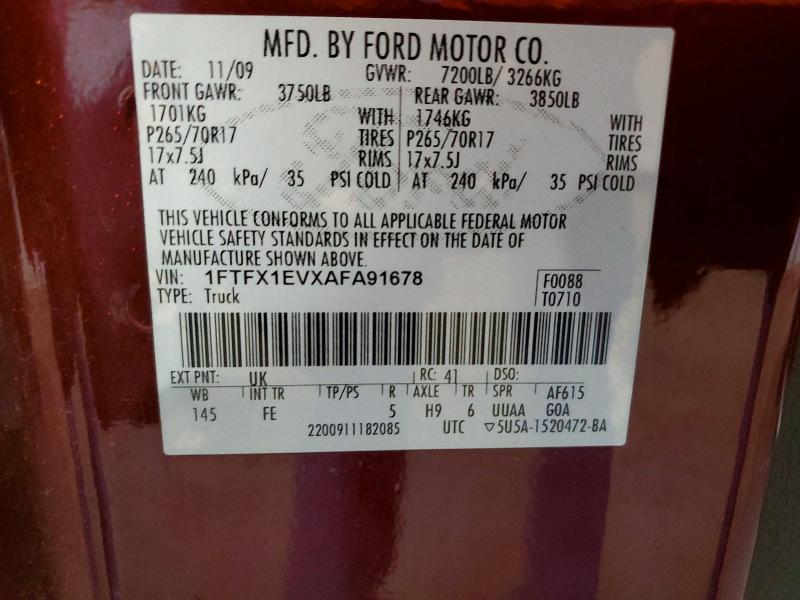 55046456 :رقم المزاد ، 1FTFX1EVXAFA91678 vin ، 2010 Ford F150 مزاد بيع