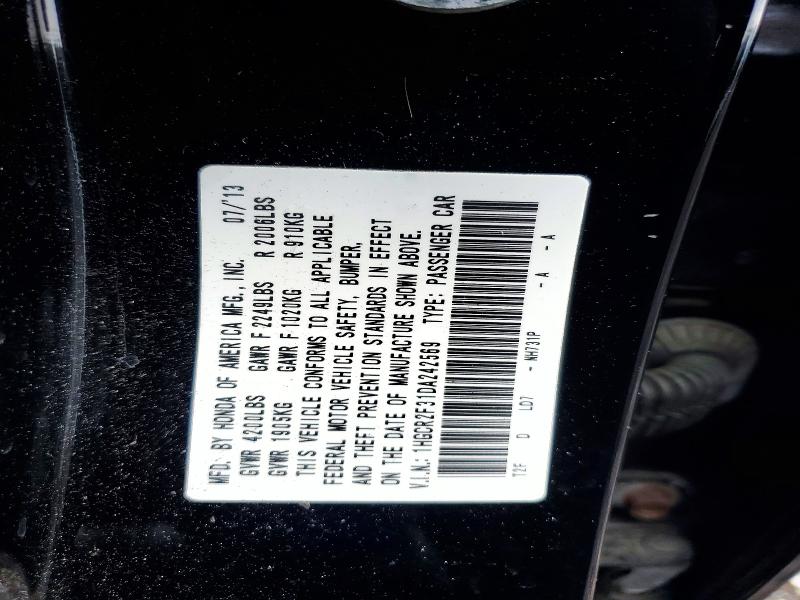 52299046 :رقم المزاد ، 1HGCR2F31DA242569 vin ، 2013 Honda Accord مزاد بيع