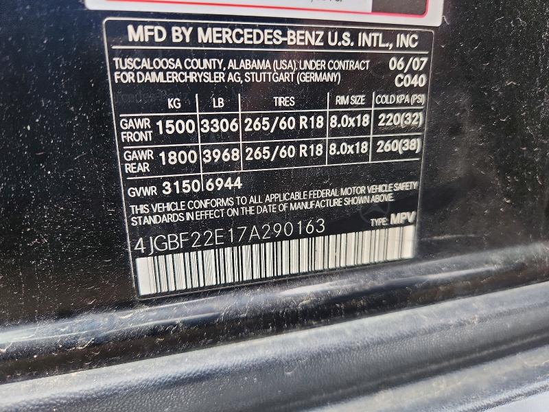 53895576 :رقم المزاد ، 4JGBF22E17A290163 vin ، 2007 Mercedes-benz Gl مزاد بيع