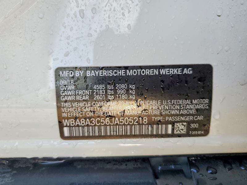 52864566 :رقم المزاد ، WBA8A3C56JA505218 vin ، 2018 Bmw 320 مزاد بيع