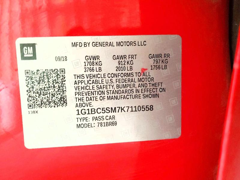2019 Chevrolet Cruze მანქანა იყიდება აუქციონზე, vin: 1G1BC5SM7K7110558, აუქციონის ნომერი: 53556506