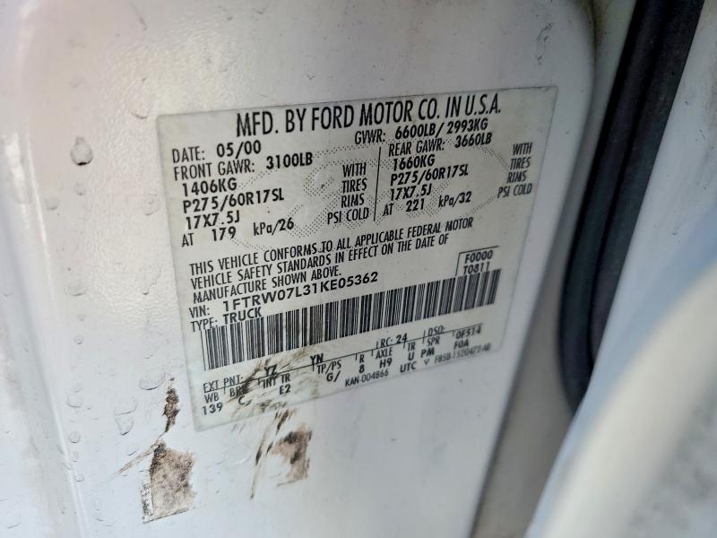 Aukcja sprzedaży 2001 Ford F150, vin: 1FTRW07L31KE05362, numer aukcji: 53043966