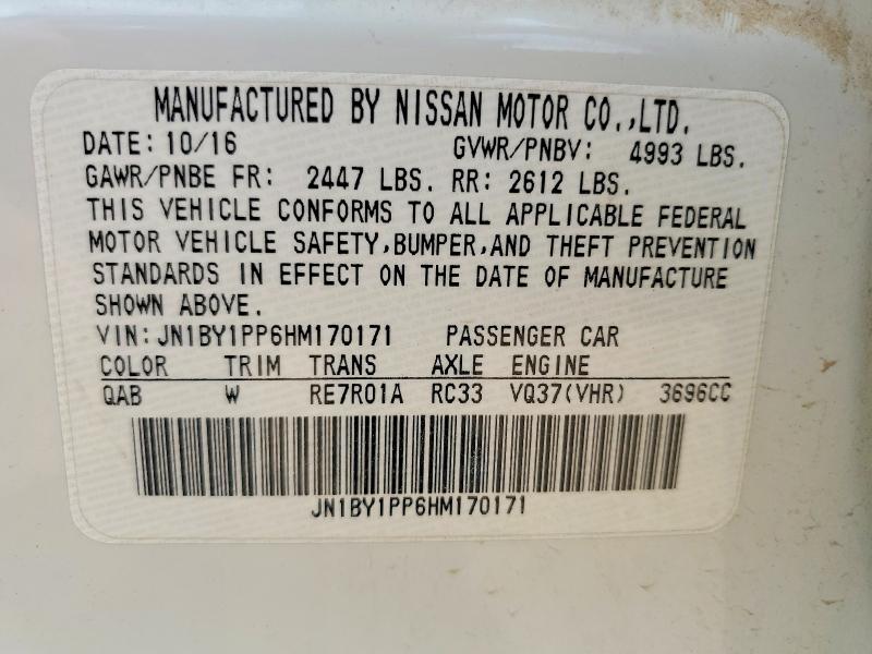 54875946 :رقم المزاد ، JN1BY1PP6HM170171 vin ، 2017 Infiniti Q70l مزاد بيع