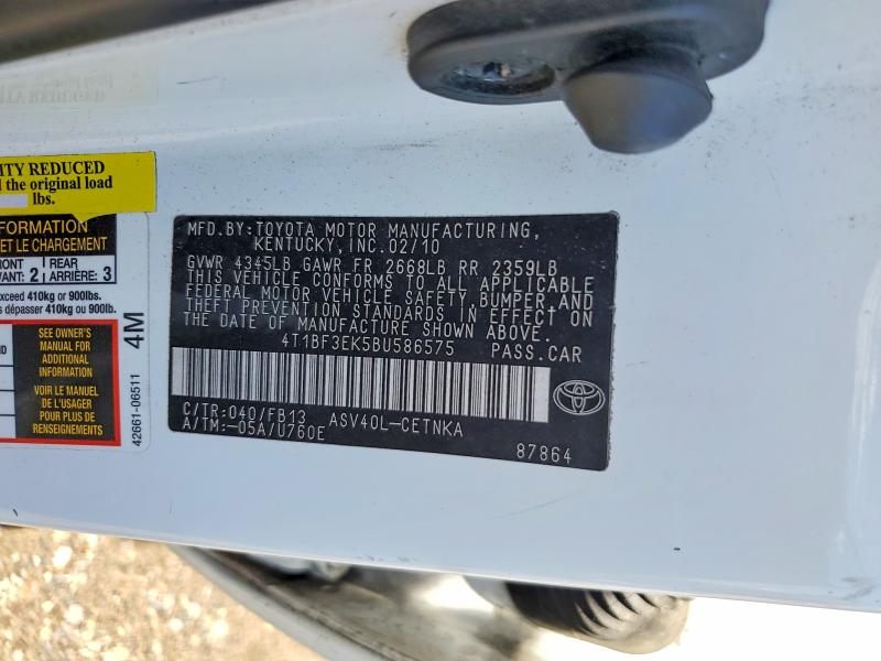 53885216 :رقم المزاد ، 4T1BF3EK5BU586575 vin ، 2011 Toyota Camry مزاد بيع