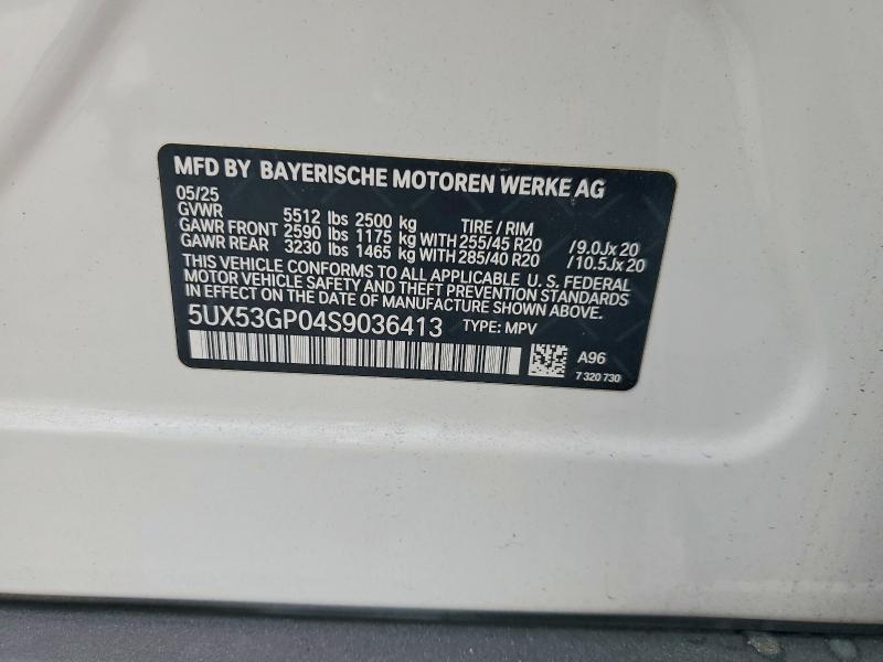 2025 Bmw X3 მანქანა იყიდება აუქციონზე, vin: 5UX53GP04S9036413, აუქციონის ნომერი: 52953726